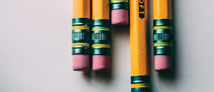 Close up of pencil erasers