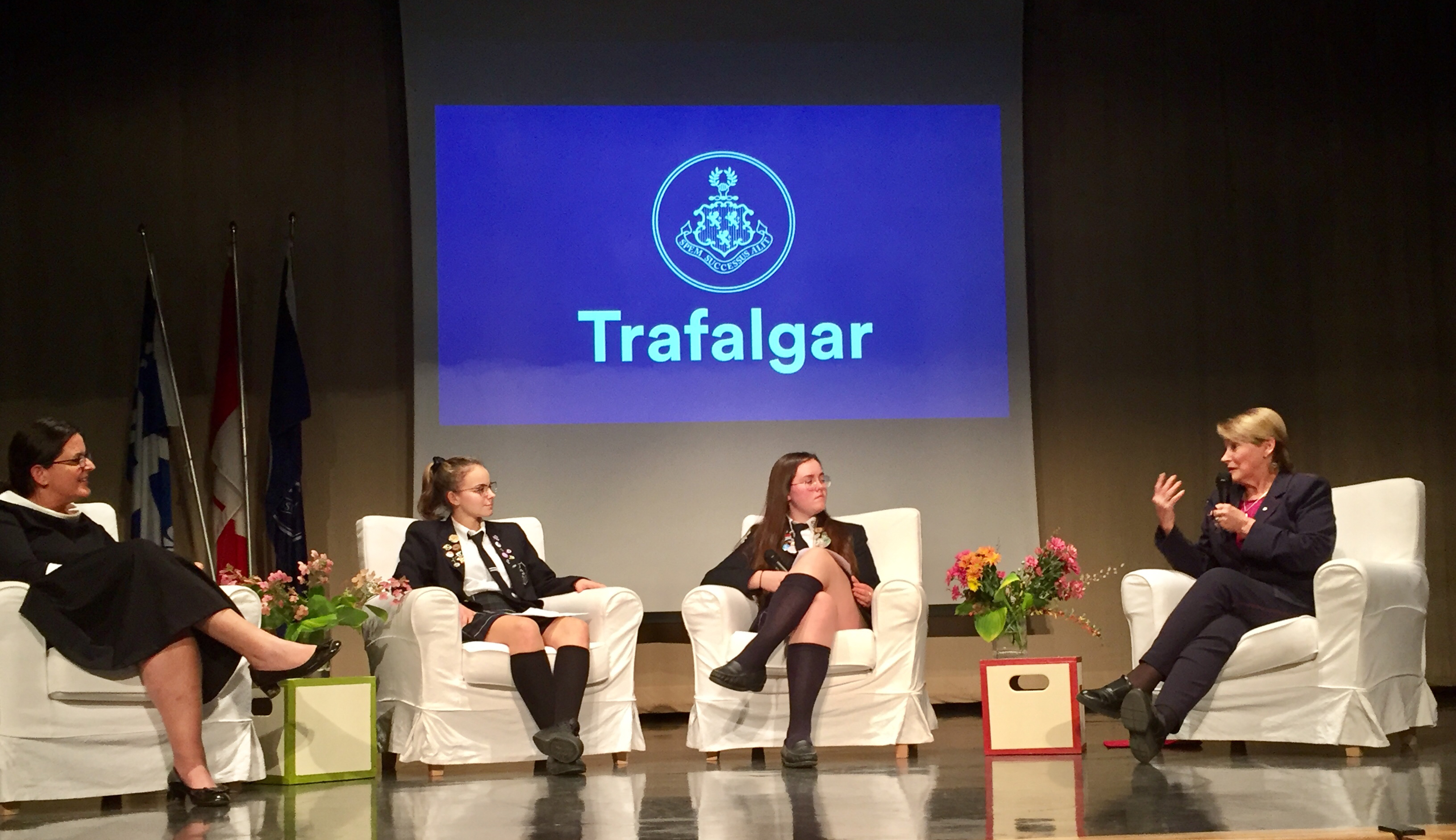 Suzanne Fortier discussing CoLab with representatives from Trafalgar School for Girls. 